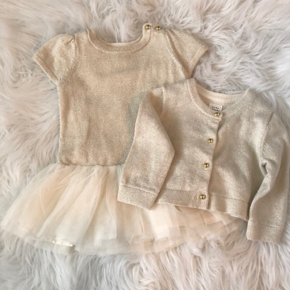 Baby Gap Cream Sweater Tulle Dress with Cardigan